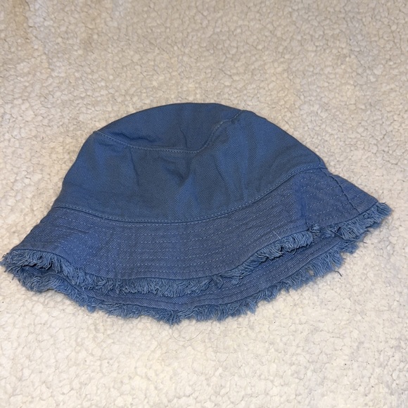 Blue and White Frayed Cotton Summer Bucket Hats - Picture 9 of 10